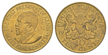 Кения 10 центов 1971 Джомо Кениата KM 11 никель латунь aUNC 4645-935