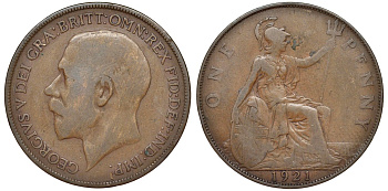Великобритания 1 пенни 1921 Георг V (1910-1936) KM 810, Spink 4051 бронза 51-2315