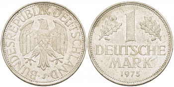 ФРГ 1 МАРКА 1975 J KM 110, J. 385 медно-никель 3718-1144