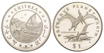 Эритрея 1 доллар 1993 Берегите планету Земля - Птеранодон KM 14 медно-никель BU 1521-1134