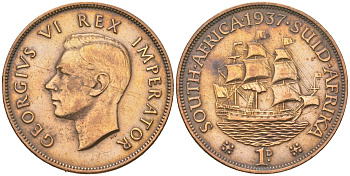 ЮАР 1 пенни 1937 KM 25 бронза 97-1223