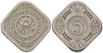 Нидерланды 5 центов 1923 Вильгельмина (1890-1948) KM 153 медно-никель 4615-166