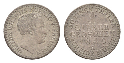 Пруссия 1 серебряный грош 1840 A, Фридрих Вильгельм III (1797-1840) KM 410 серебро 4655-732