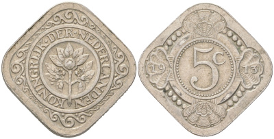Нидерланды 5 центов 1913 Вильгельмина (1890-1948) KM 153 медно-никель 4621-855
