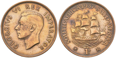 ЮАР 1 пенни 1937 KM 25 бронза 97-1223