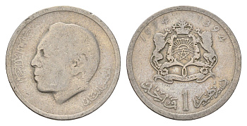 Марокко 1 дирхам 1974 АН 1394, Аль Хассан II (1962-1999) Y 63 медно-никель 4703-741