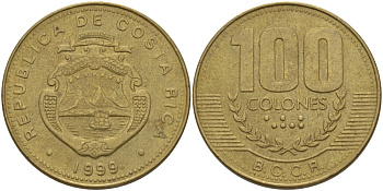 КОСТА-РИКА 100 КОЛОН 1999 со KM 230а.1 латунь 82-246