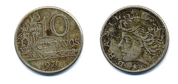 БРАЗИЛИЯ 10 СЕНТАВО 1970 KM 578.2 медно-никель 51-5155