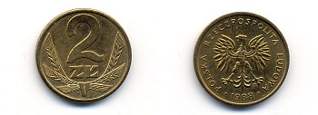 Польша 2 злотых 1988 MW KM 80.2, Parchimowicz 218c латунь 23-1455