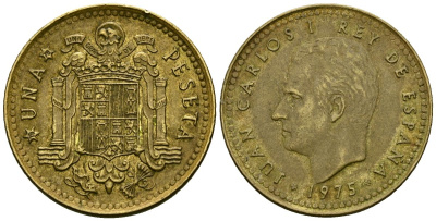 Испания 1 песета 1975 (79) Хуан Карлос I (1975-2014) KM 806 алюминиевая бронза 4172-523