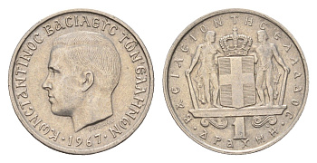 Греция 1 драхма 1967 Константин II (1966-1973) KM 89 медно-никель 4669-137