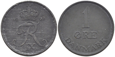 ДАНИЯ 1 ЭРЕ 1962 C; S, ФРЕДЕРИК IX KM 839.2 цинк UNC 100-252
