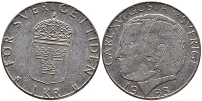 Швеция 1 крона 1983 Карл XVI Густав (1973- ) KM 852a медно-никель 4397-1056