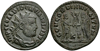 Римская Империя двойной денарий 295 - 299 Диоклетиан CONCORDIA MILITVM Кизик about Extremely fine RIC 15а бронза 1073-3-6-6