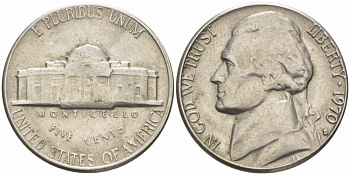 США 5 ЦЕНТОВ 1970 D, ДЖЕФФЕРСОН KM А192 медно-никель 4364-641