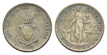 Филиппины 20 сентаво 1945 Администрация США KM 182 серебро 4659-1216