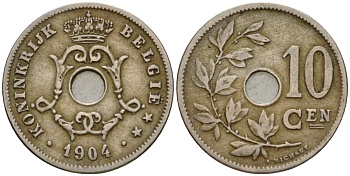 Бельгия 10 сантимов 1904 Belgie KM 53 медно-никель 4543-434
