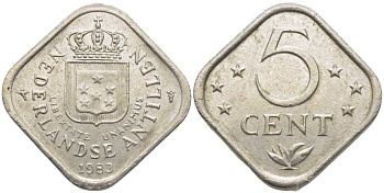 Нидерландские Антилы 5 центов 1983 Беатрикс (1980-2013) KM 13 медно-никель 112-613