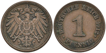 Германия 1 пфенниг 1912 E KM 10, J. 10 медь 4576-254