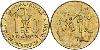 Западная Африка (BCEAO) 10 франков 1997 KM 10 медь алюминий никель UNC 4604-735