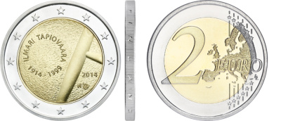 Финляндия 2 евро 2014 100 лет со дня рождения Илмари Тапиоваара (1914-1999), дизайнер KM 212 биметалл UNC M45-06