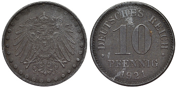 Германия 10 пфеннигов 1921 A KM 20, J. 298 железо 4119-124