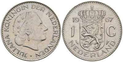 Нидерланды 1 гульден 1967 Юлиана (1948-1980) KM 184a никель UNC 4579-511