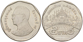 Таиланд 5 бат 2010 BE 2552, Рама IX (1946-2016) KM 446 медь плакированная медно-никелем 4610-1234