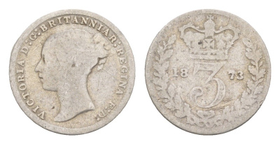 Великобритания 3 пенса 1873 Виктория (1837-1901) KM 730, Spink 3914 серебро 4658-947