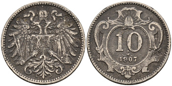 Австрия 10 геллеров 1907 Франц Иосиф I (1848-1916) KM 2802 никель 4585-134