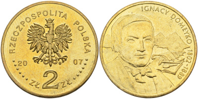 Польша 2 злотых 2007 MW, серия польские путешественники - Игнацы Домейко (1802-1889) KM 590 латунь 4544-452