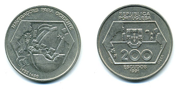 Португалия 200 эскудо 1991 Навигация на запад KM 659 медно-никель  UNC   36-625