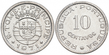 Португальское Сан-Томе и Принсипи 10 сентаво 1971 KM 15a алюминий aUNC M15-10