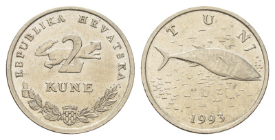 Хорватия 2 куны 1993 тунец, легенда на хорватском KM 10 медь цинк никель 3459-935