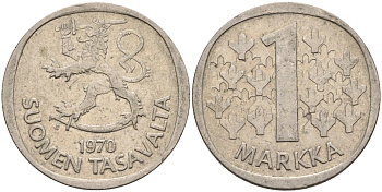 Финляндия 1 марка 1970 KM 49а медно-никель 4586-651