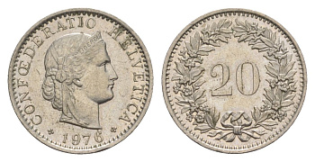 Швейцария 20 раппенов 1976 KM 29a медно-никель 4630-1023