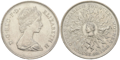 Великобритания 25 пенсов 1980 80 лет королеве Елизавете-королеве матери, Елизавета II (1952-2022) KM 921, Spink 2228 медно-никель UNC 00-1067-4-21