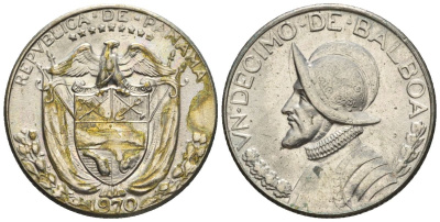 Панама 1/10 бальбоа 1970  KM 10 медь плакированная медно-никелем  aUNC  4609-925