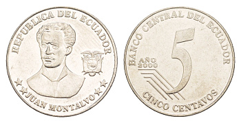 Эквадор 5 сентаво 2000 KM 105 нержавеющая сталь UNC 4640-1133