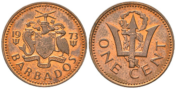 Барбадос 1 цент 1973 сломанный трезубец Британии KM 10 бронза aUNC 4609-1169