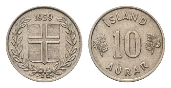 Исландия 10 эйре 1959 KM 10 медно-никель aUNC 4696-259