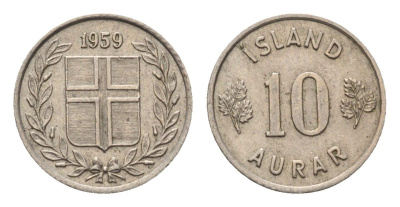 Исландия 10 эйре 1959 KM 10 медно-никель aUNC 4696-259