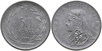 Турция 50 курушей 1972 Анатолийская невеста KM 899 нержавеющая сталь 4541-744