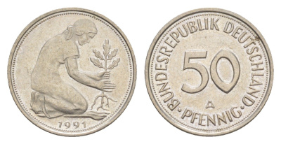 Германия 50 пфеннигов 1991 A KM 109.2, J. 384a медно-никель 4632-1036