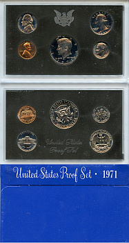 США официальный набор из 5 монет, в пластике 1971 S, Джон Кеннеди, в твердом пластике KM PS 132   PROOF  8-2-03-04
