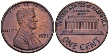 США 1 ЦЕНТ 1971 ЛИНКОЛЬН KM 201 медь цинк 66-448