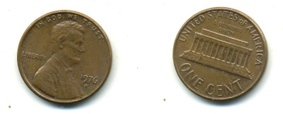 США 1 ЦЕНТ 1976 D, ЛИНКОЛЬН KM 201 медь цинк 4364-212
