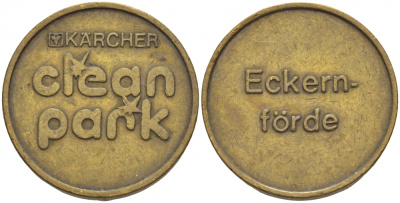 ГЕРМАНИЯ ЖЕТОН НА МОЙКУ АВТОМОБИЛЯ CLIAN PARK, ECKERN-FORDE, KARCHER латунь 4544-842