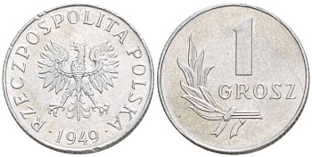 ПОЛЬША 1 ГРОШ 1949 MW KM 39 алюминий 4528-811