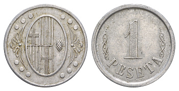 Испания, Л’Амеллья-дель-Вальес (Барселона) 1 песета ND (1937) гражданская Война KM 3.2 алюминий 00-810-09